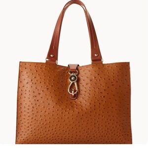 Dooney & Bourke ostrich large logo lock leather tote.